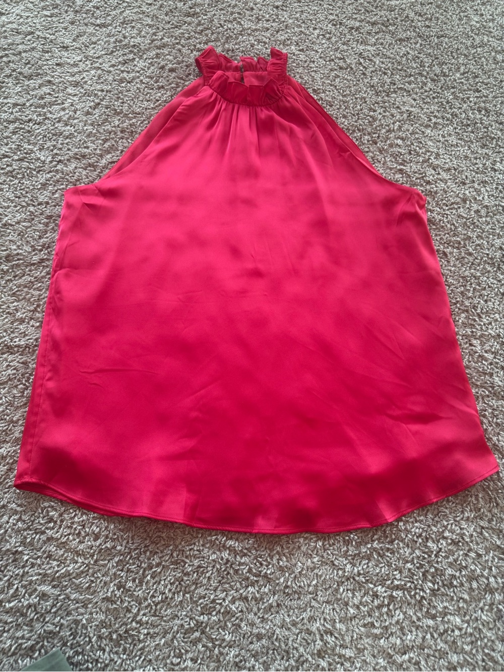 NWT WHBM Ruffle Neck Halter Top, Poly/Spandex Blend, Hot Pink, Size 10